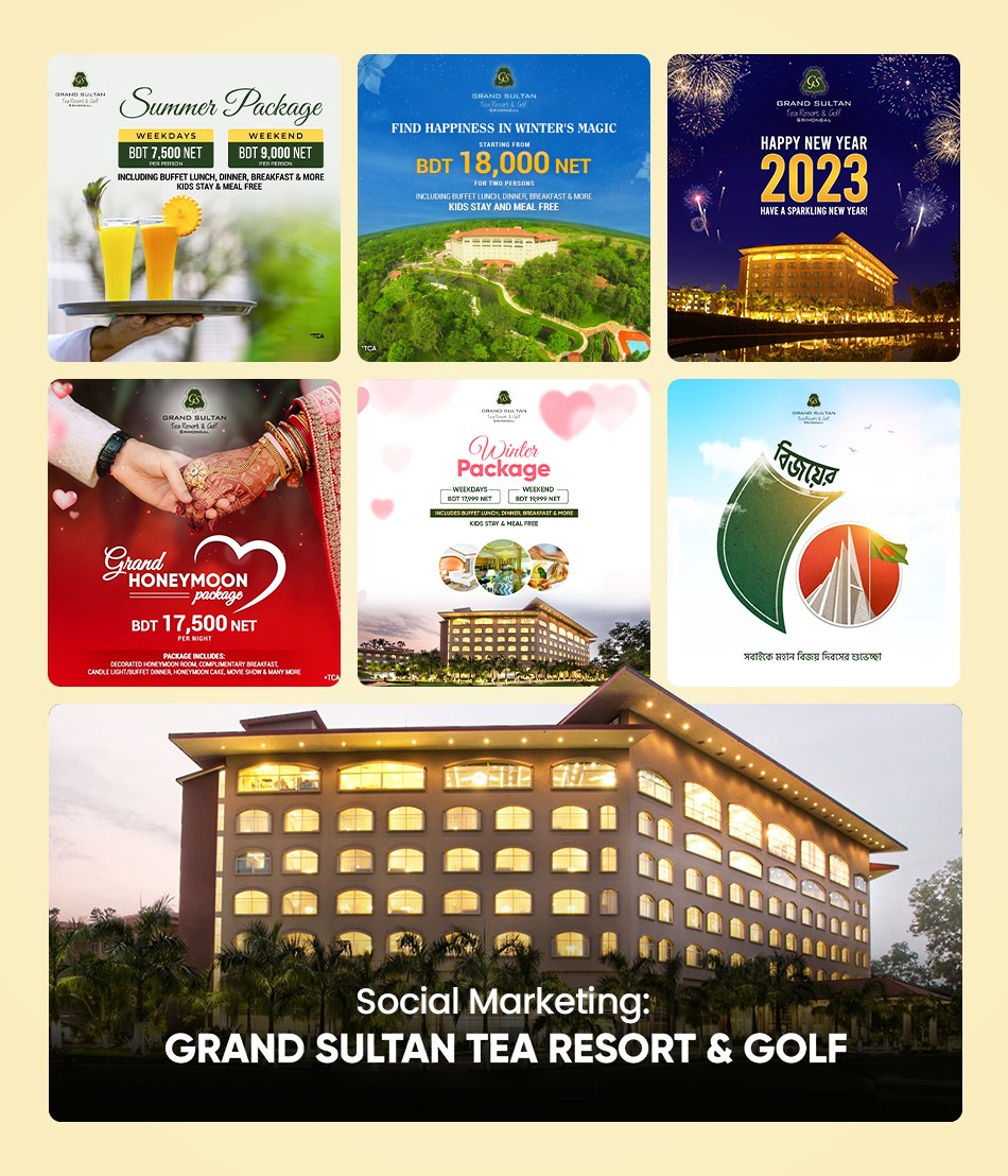 Grand Sultan Tea Resort & Golf social media campaign creatives by Tent Communications