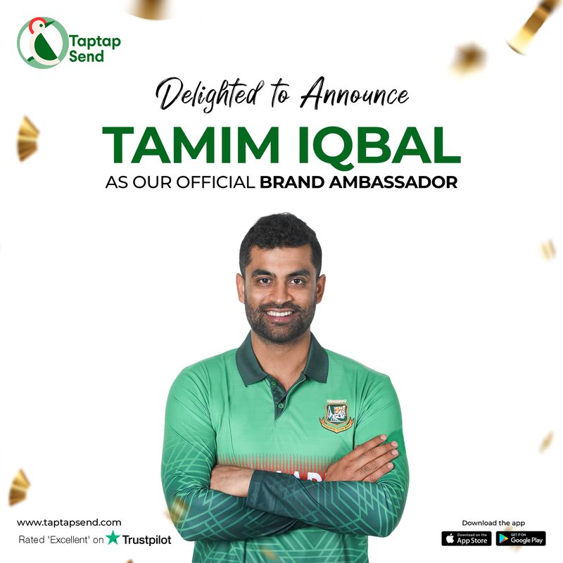 Taptap Send brand ambassador announcement with Tamim Iqbal